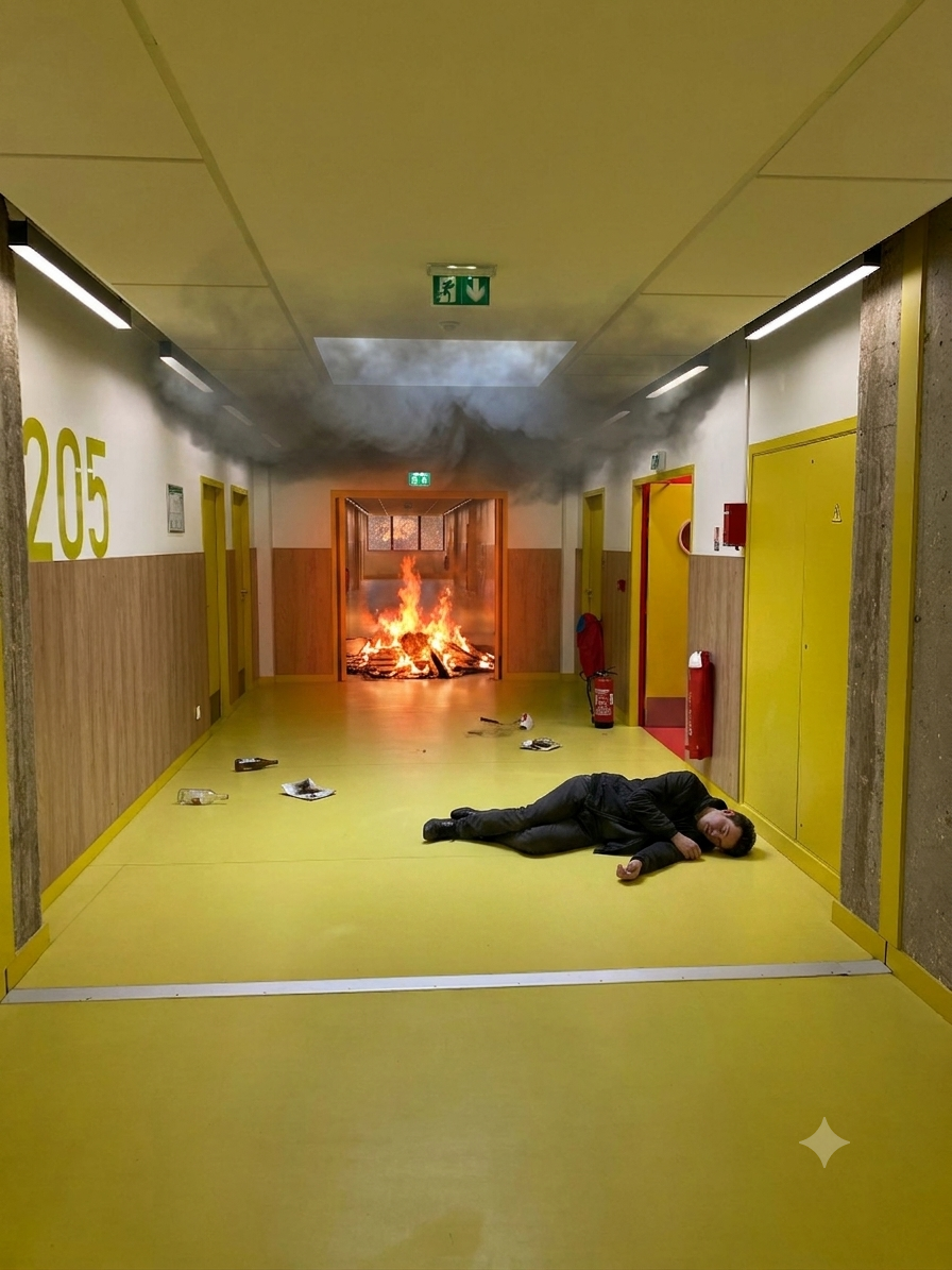 Couloir avec départ de feu